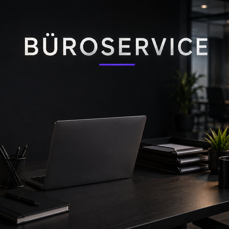 Büroservice von Nexora – Laptop und Unterlagen an einem Arbeitsplatz
