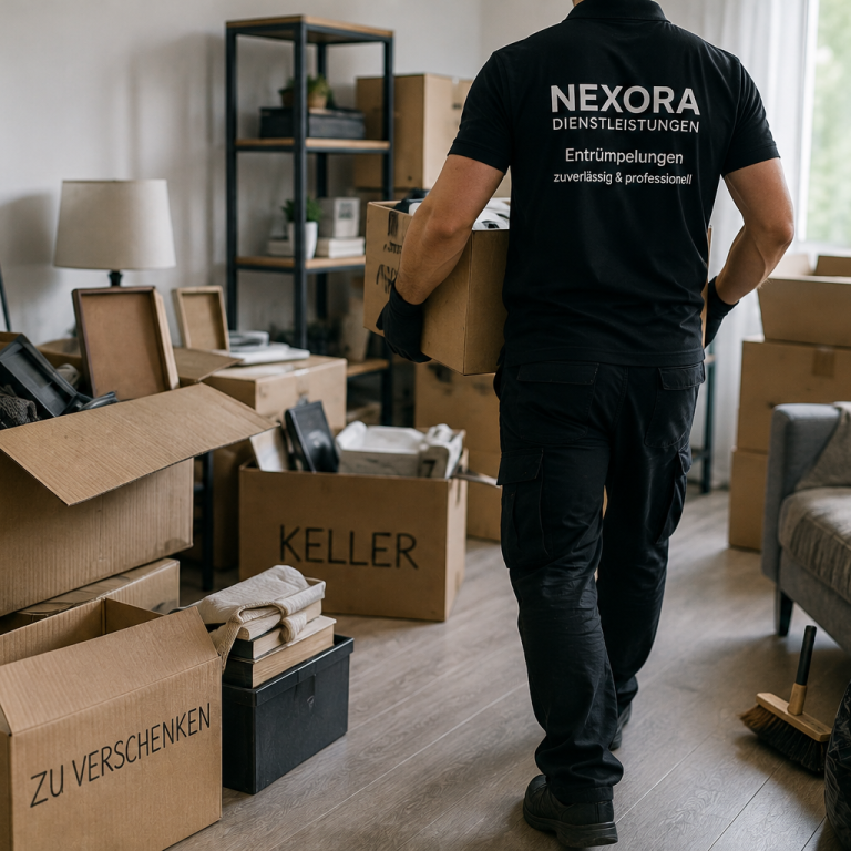 Entrümpelungsservice von Nexora – Mitarbeiter mit Umzugskartons